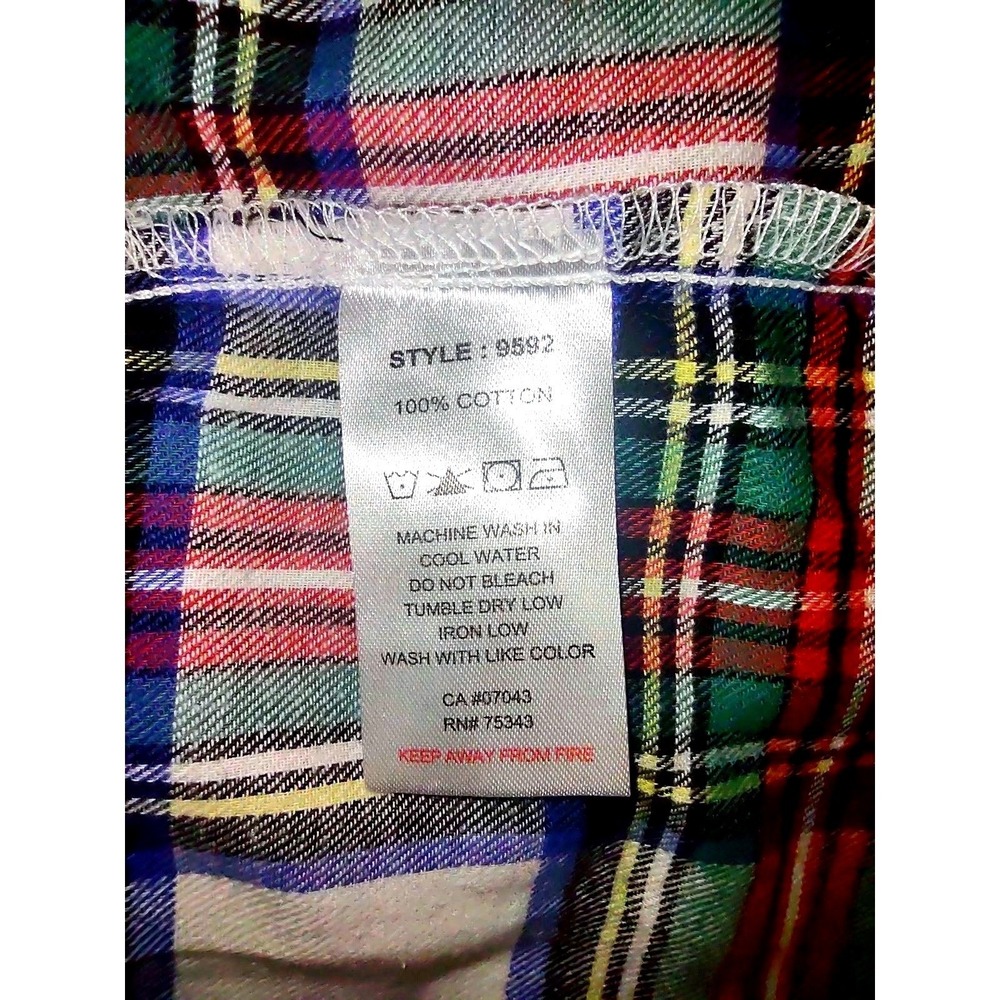 100% Cotton Womens Tratan Plaid Pajama Top Red Green Blue White Holiday - Size L - Picture 7 of 7